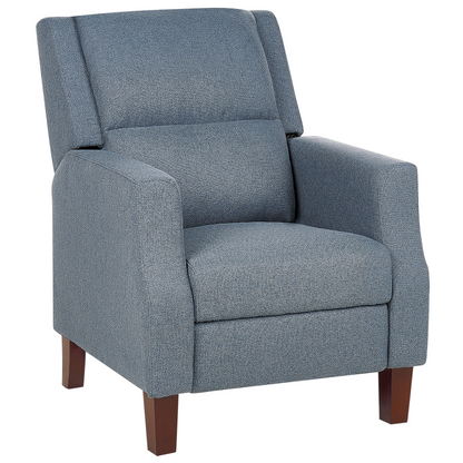 Blue Fabric Recliner Chair With Push Back Footrest