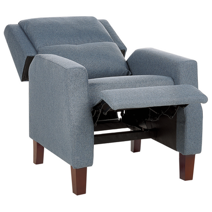 Blue Fabric Recliner Chair With Push Back Footrest
