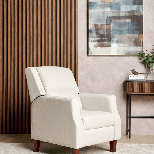 Recliner Chair Cream Beige Fabric Upholstery Push Back Manual Adjustable Back And Footrest Armchair