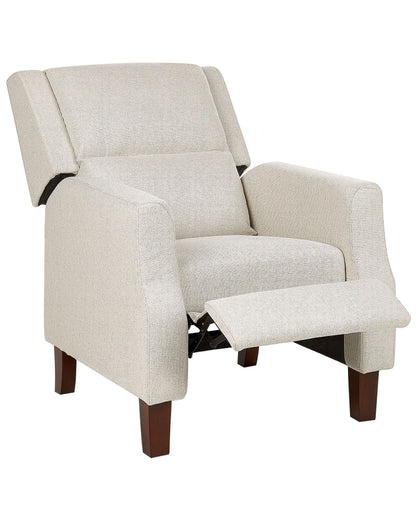Recliner Chair Cream Beige Fabric Upholstery Push Back Manual Adjustable Back And Footrest Armchair