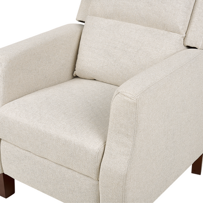 Recliner Chair Cream Beige Fabric Upholstery Push Back Manual Adjustable Back And Footrest Armchair