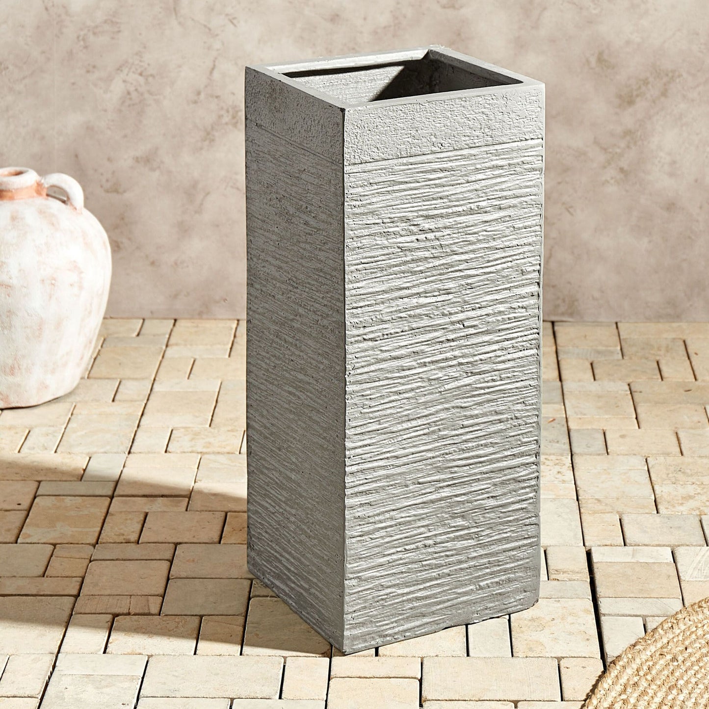 Tall Fibre Clay Plant Pot 60cm Light Grey UV Resistant