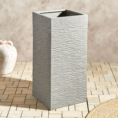 Tall Clay Flower Plant Pot 33 x 33 x 70cm UV Resistant Light Grey Outdoor Weatherproof