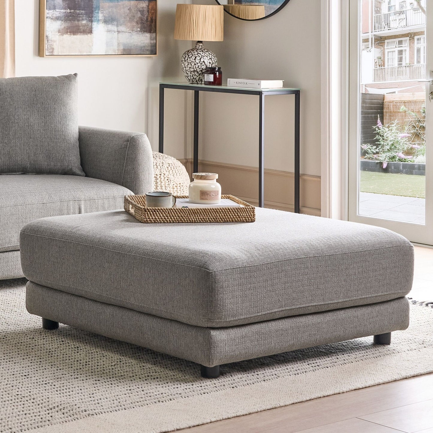 Light Grey Ottoman Footstool Upholstered Square
