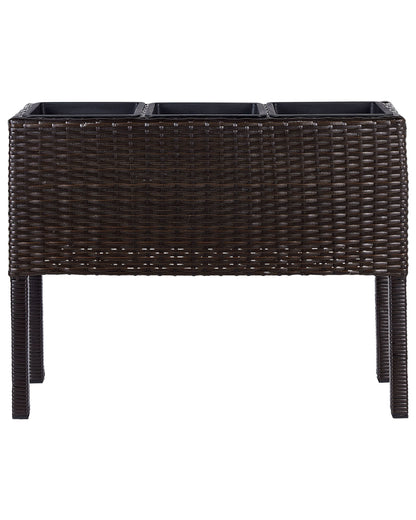 Raised Planter Box Brown PE Rattan With 3 Inserts