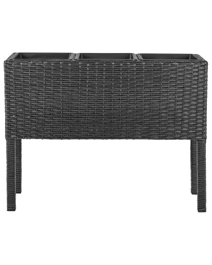 Black PE Rattan Raised Planter Box Round With 3 Inserts