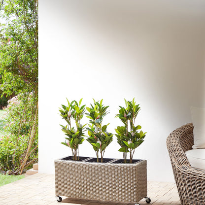 Wheeled Plant Pot Brown PE Rattan Indoor Outdoor Inserts