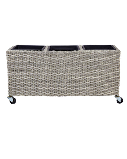Wheeled Plant Pot Brown PE Rattan Indoor Outdoor Inserts