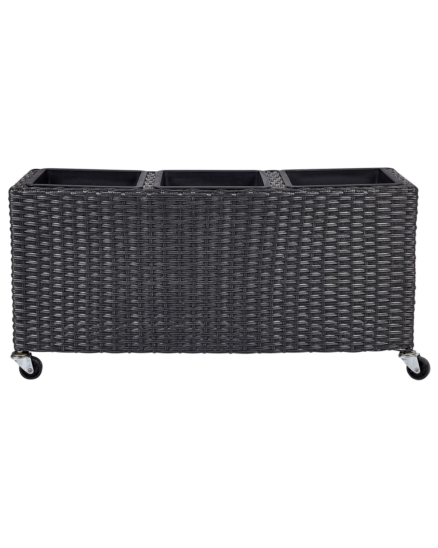 Wheeled Plant Pot Black PE Rattan Indoor Outdoor 3 Inserts