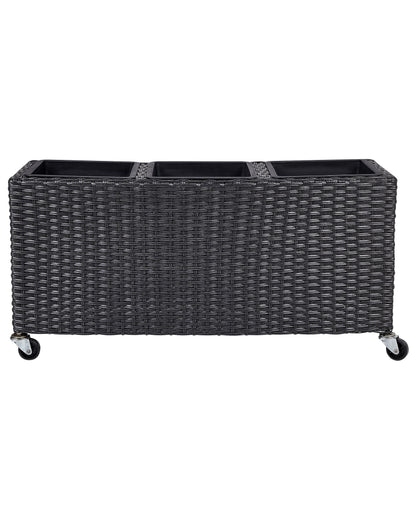 Wheeled Plant Pot Black PE Rattan Indoor Outdoor 3 Inserts