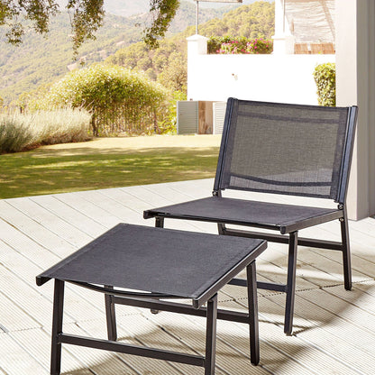 Garden Chair Black Textilene With Footrest
