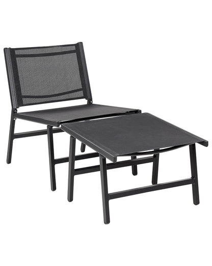 Garden Chair Black Textilene With Footrest