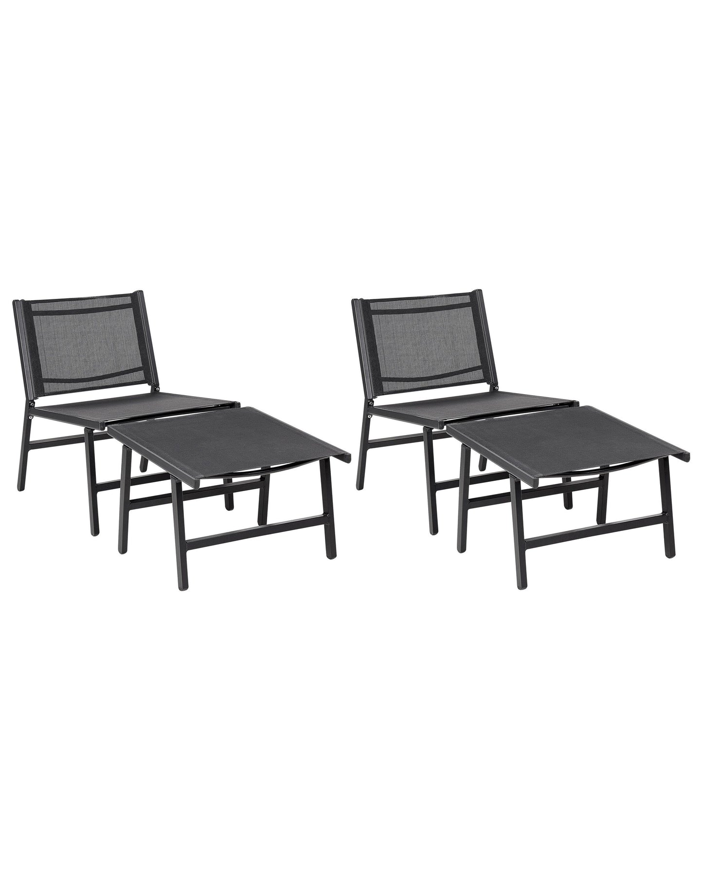 Set of 2 Black Textilene Garden Chairs with Footrests