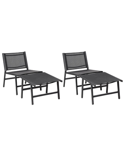 Set of 2 Black Textilene Garden Chairs with Footrests