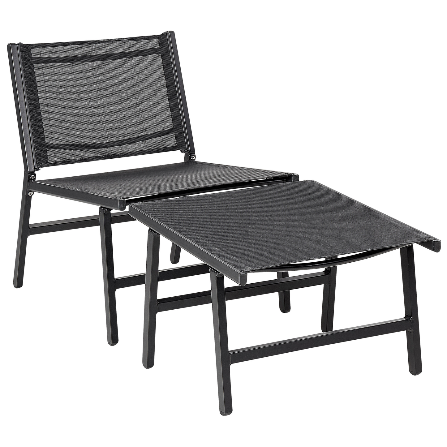 Set of 2 Black Textilene Garden Chairs with Footrests