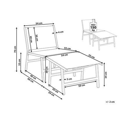 Garden Chair Black Textilene With Footrest