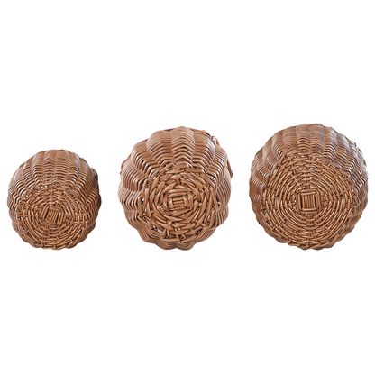 Set Of Brown PE Rattan Plant Baskets Round With Handles