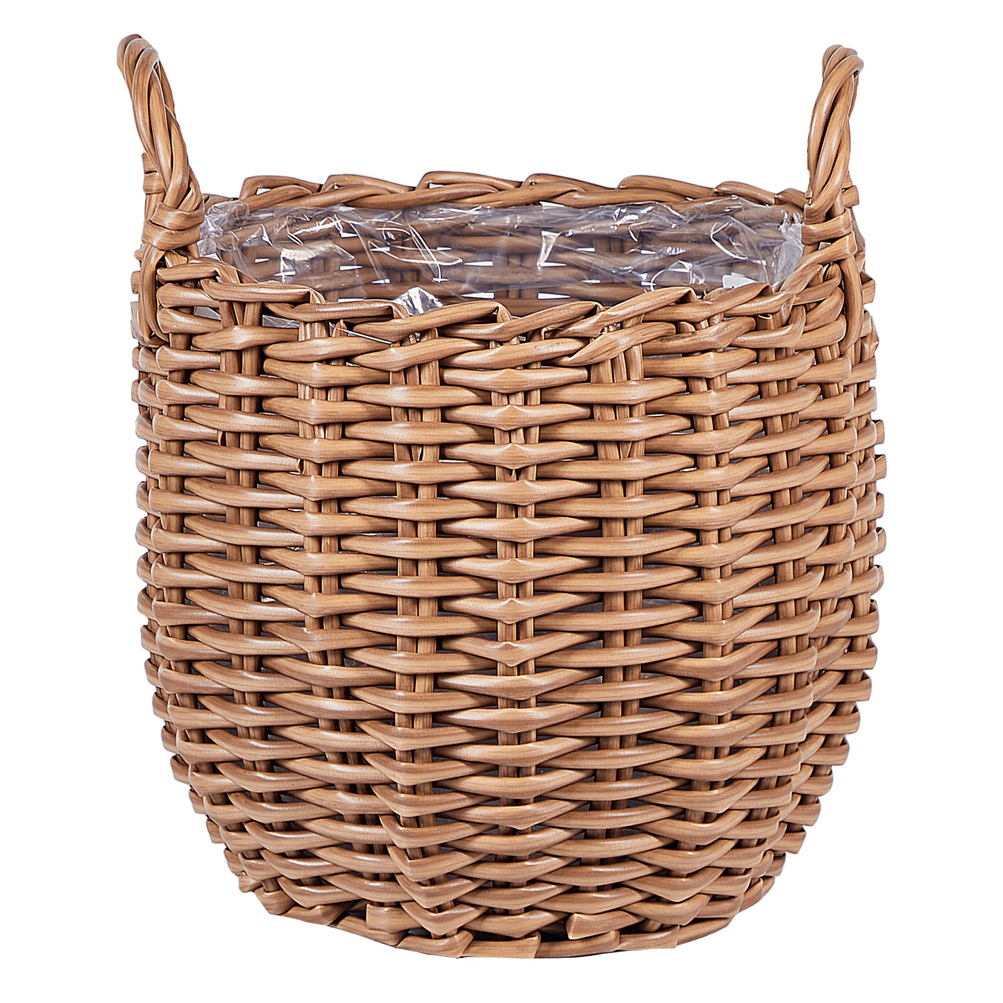 Set Of Brown PE Rattan Plant Baskets Round With Handles