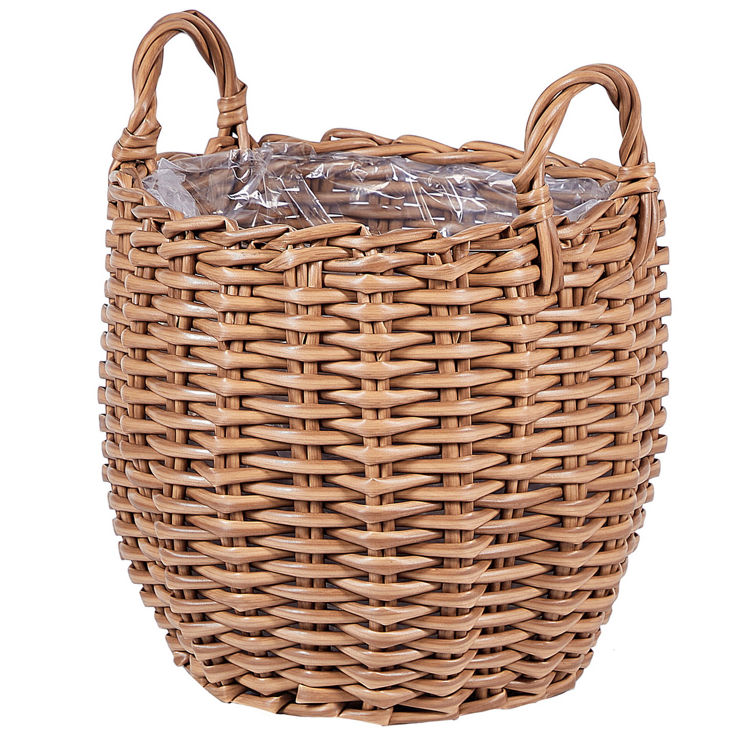 Set Of Brown PE Rattan Plant Baskets Round With Handles