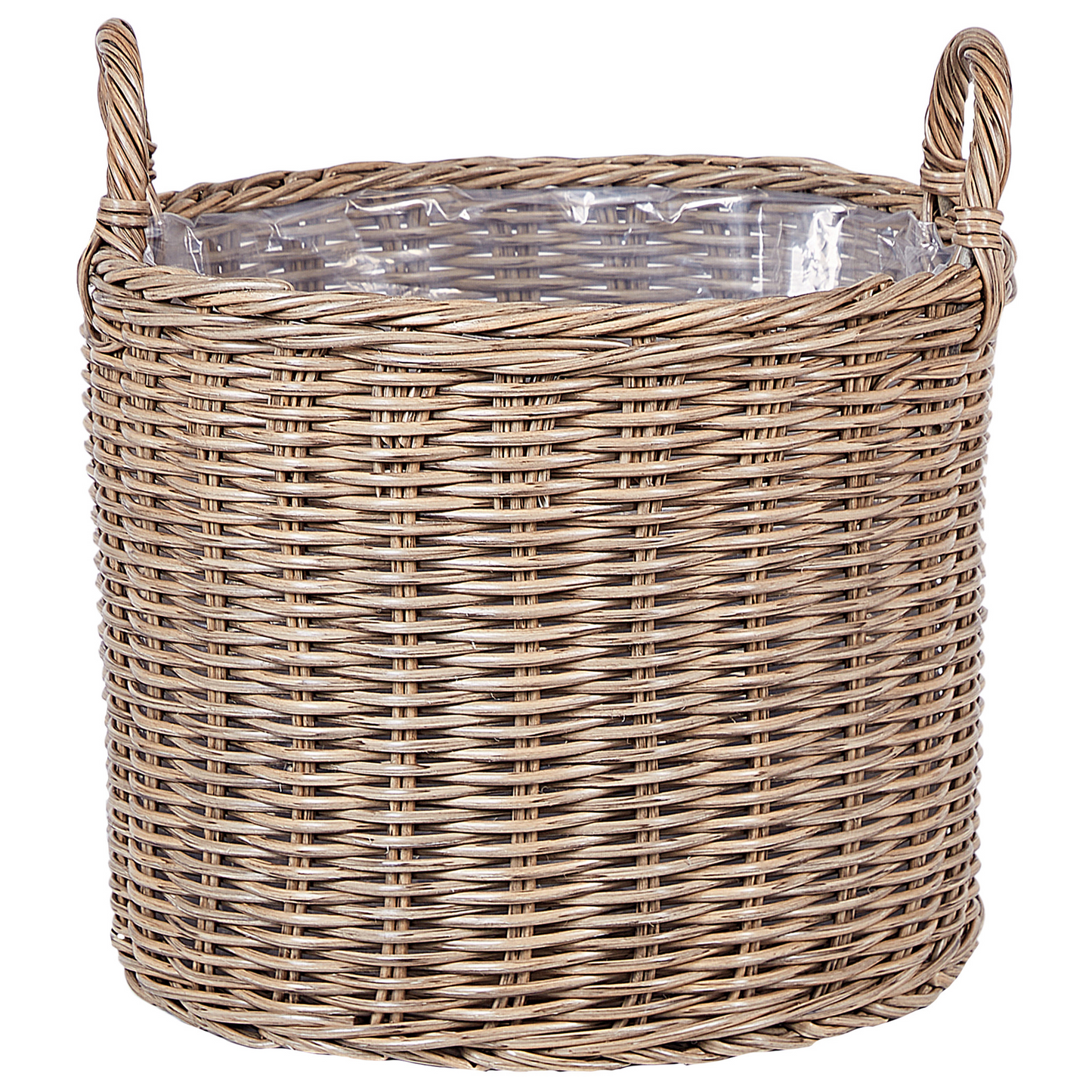 Set Of 3 Brown PE Rattan Plant Baskets With Handles Round With Synthetic Inlay