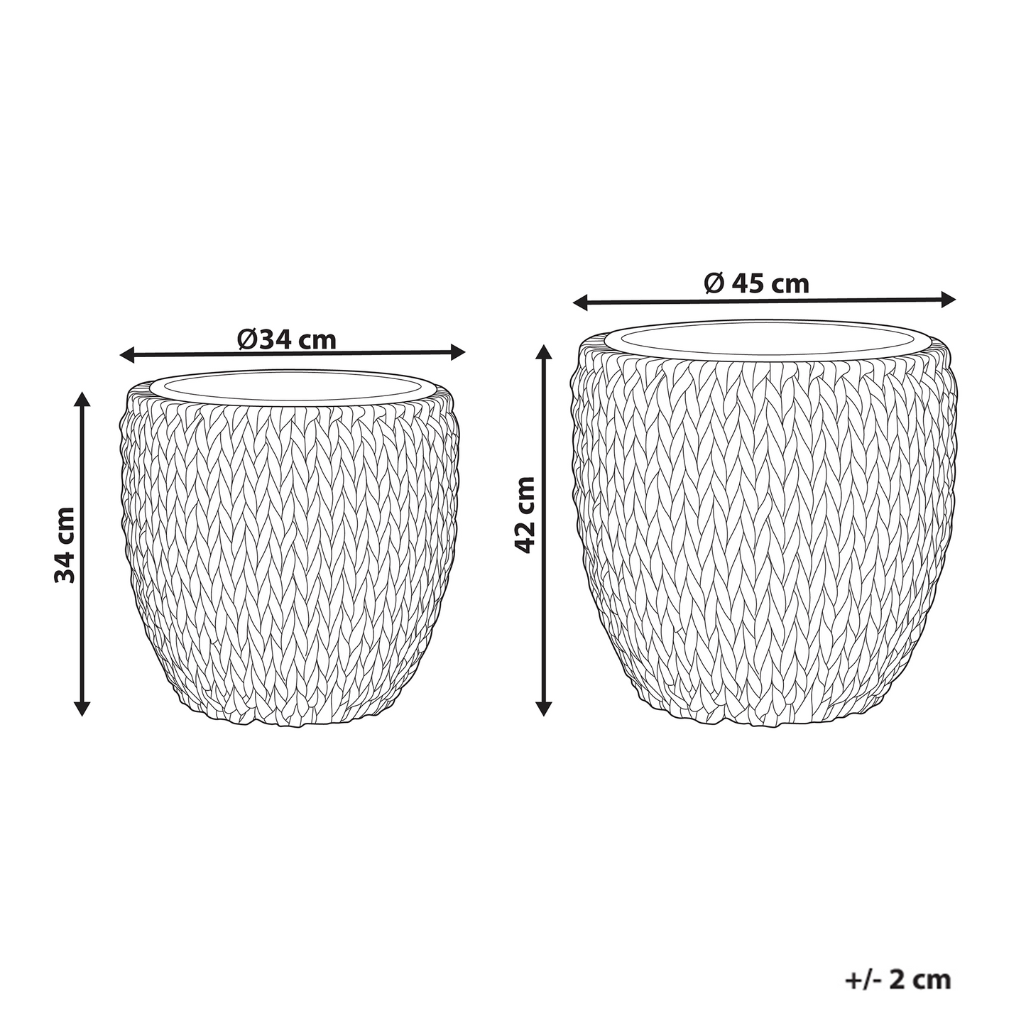Set Of 2 Brown PE Rattan Plant Pots With Plastic Inserts Outdoor