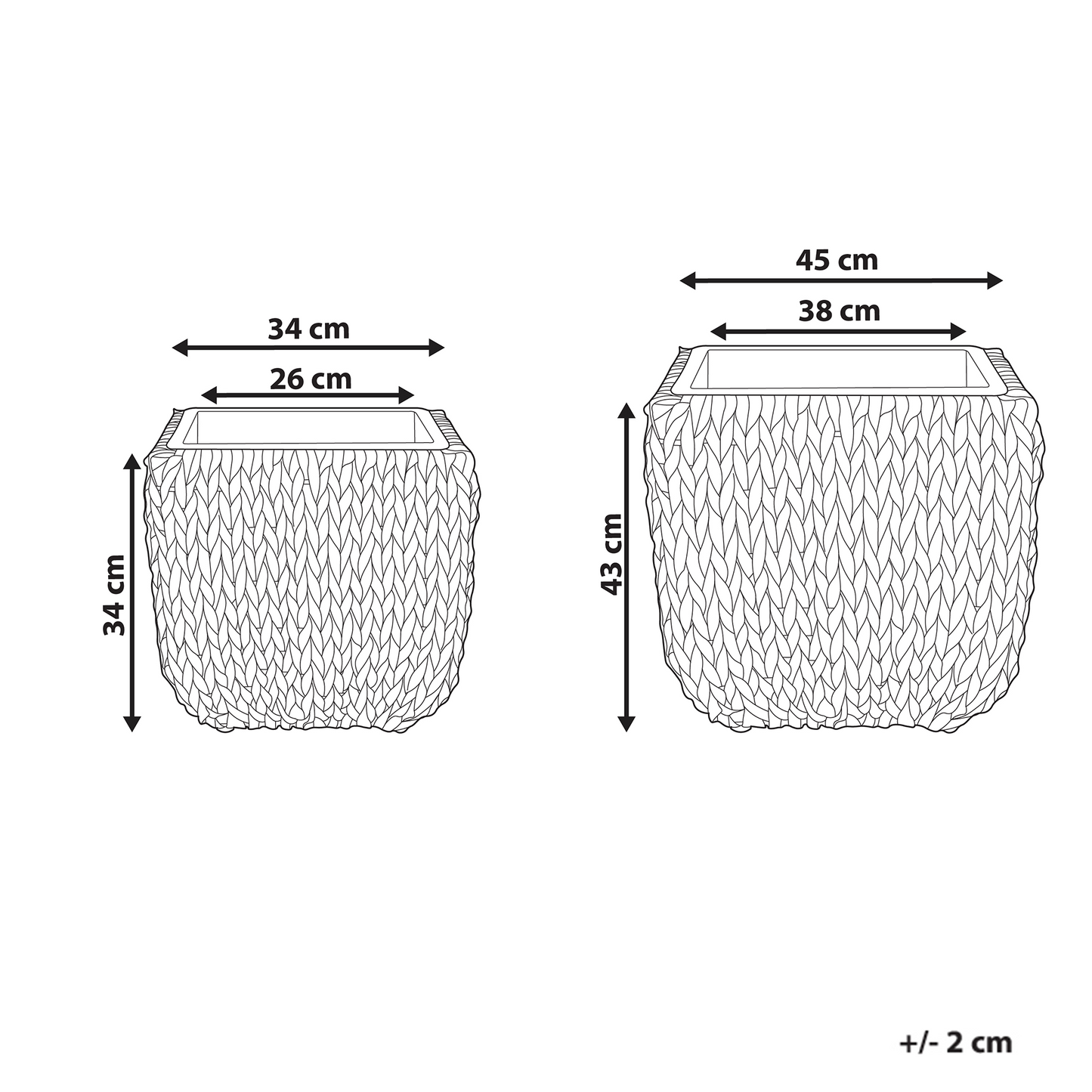 Set of 2 Black PE Rattan Plant Pots With Plastic Inserts For Indoor Outdoor Round