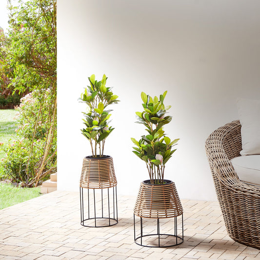 Two Piece Plant Pot Stands Brown PE Rattan Indoor Outdoor