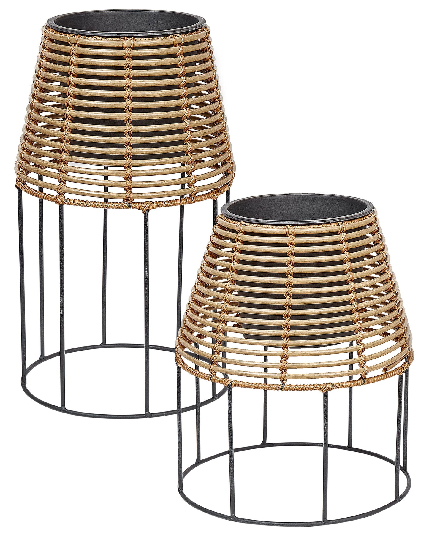 Two Piece Plant Pot Stands Brown PE Rattan Indoor Outdoor