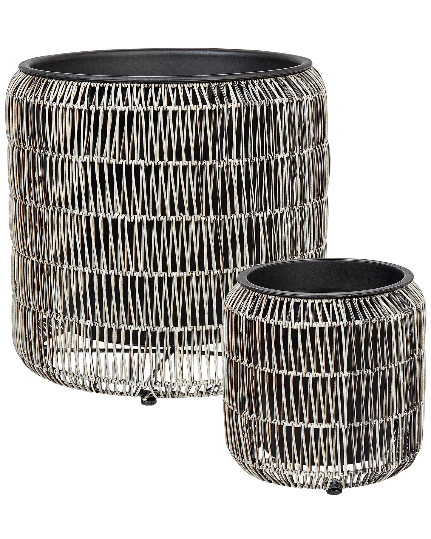 Light Brown PE Rattan Plant Pots Set 2 With Plastic Insert