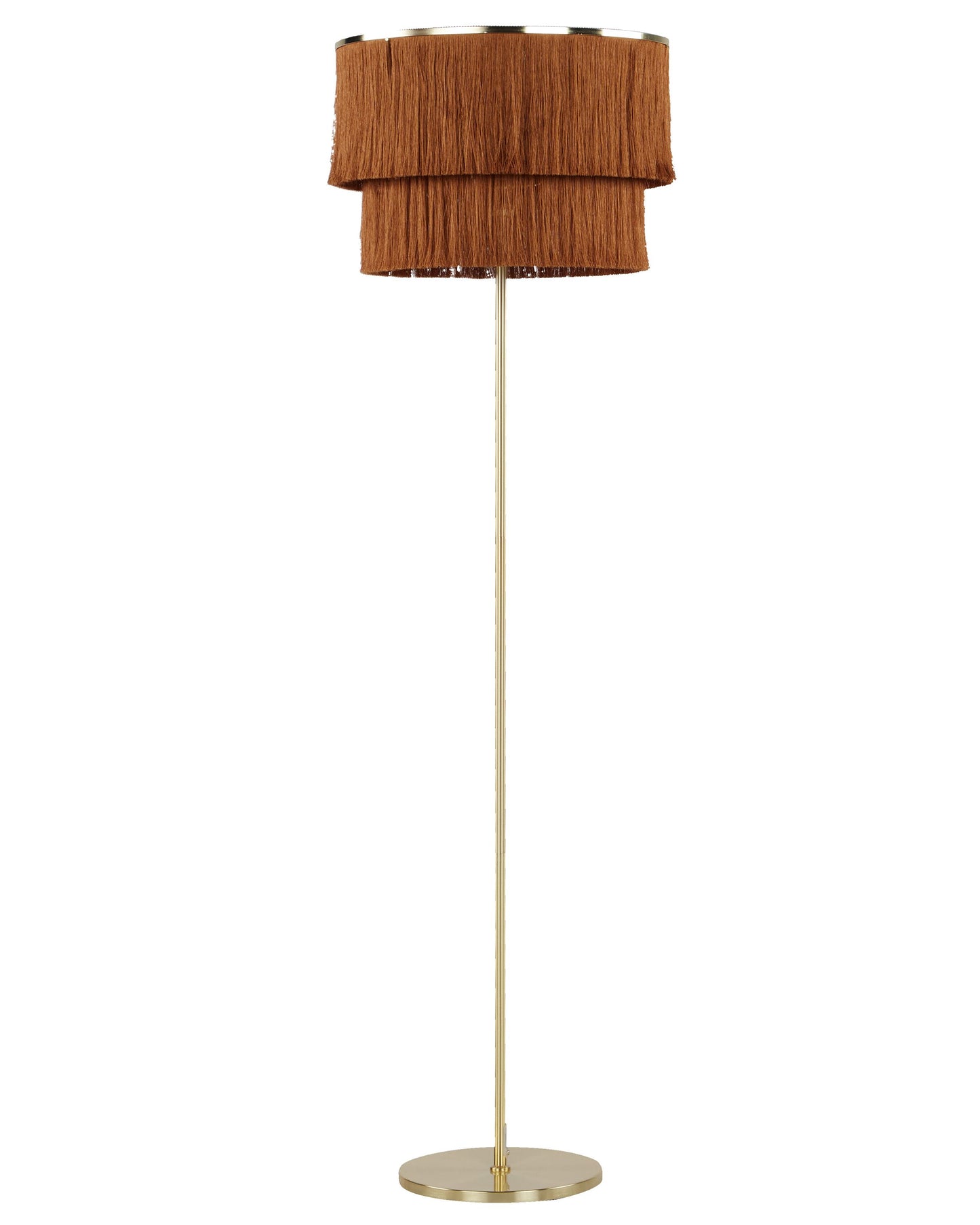 Floor Lamp Brown Gold Linen Shade 137cm Tassel Base