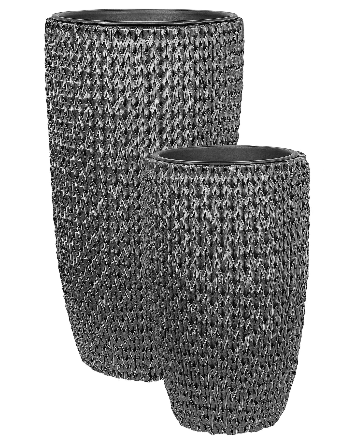 Black PE Rattan Plant Pots Set Of 2 Indoor Outdoor