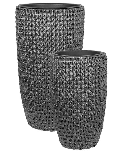 Black PE Rattan Plant Pots Set Of 2 Indoor Outdoor