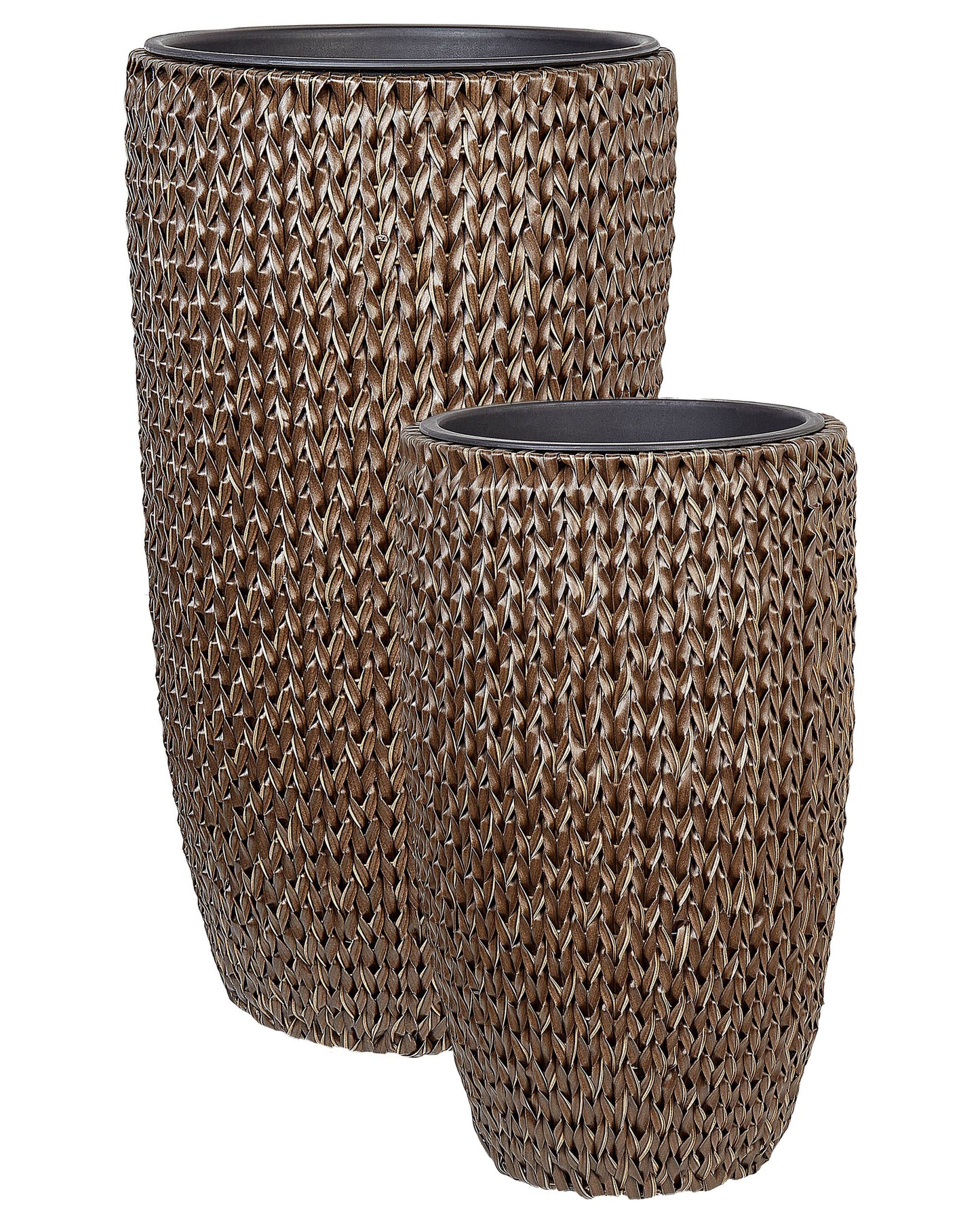 Brown PE Rattan Plant Pots Set Of 2 With Plastic Insert