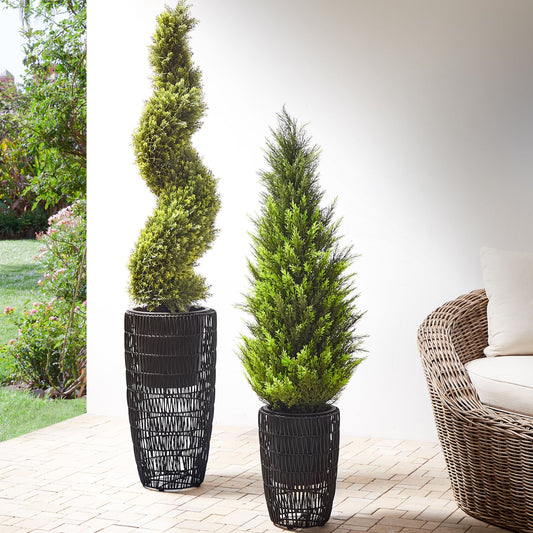 Black PE Rattan Plant Pots Set of 2 With Plastic Insert
