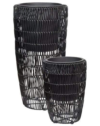 Black PE Rattan Plant Pots Set of 2 With Plastic Insert