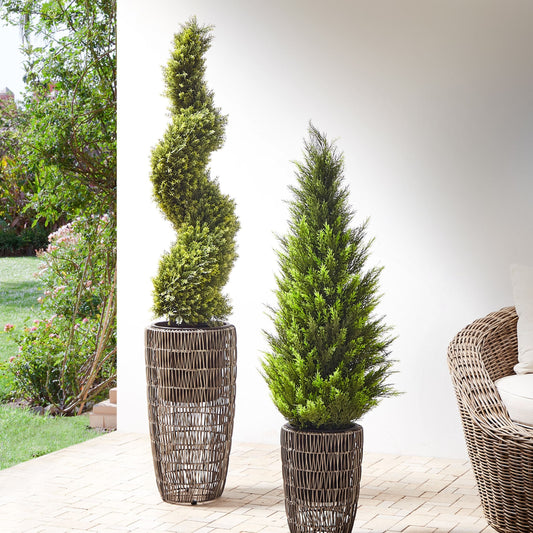 Brown Two Pack PE Rattan Plant Pots With Plastic Inserts