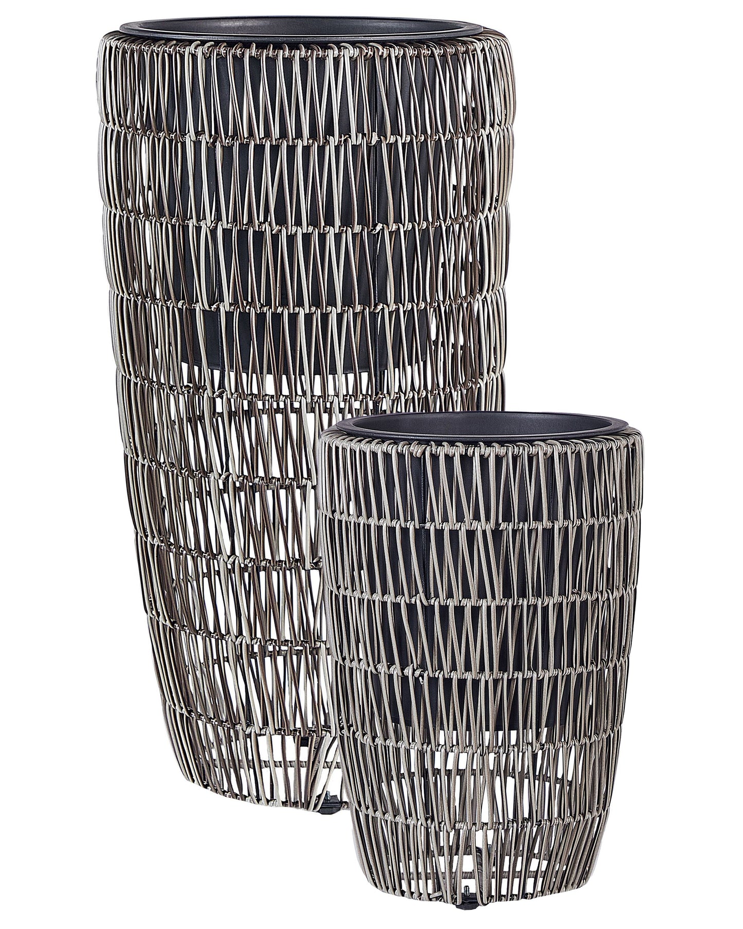 Brown Two Pack PE Rattan Plant Pots With Plastic Inserts
