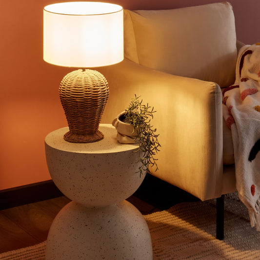 Rattan Table Lamp With White Fabric Shade 30 x 30 x 49cm Natural Finish Ambient Lighting