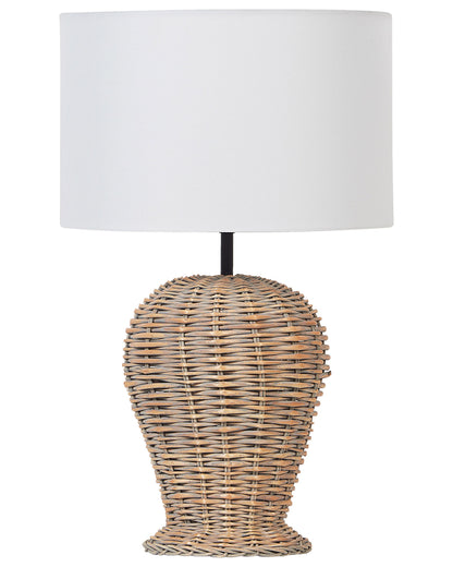 Rattan Table Lamp With White Fabric Shade 30 x 30 x 49cm Natural Finish Ambient Lighting