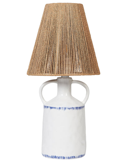 Table Lamp White Ceramic Natural Wicker Shade