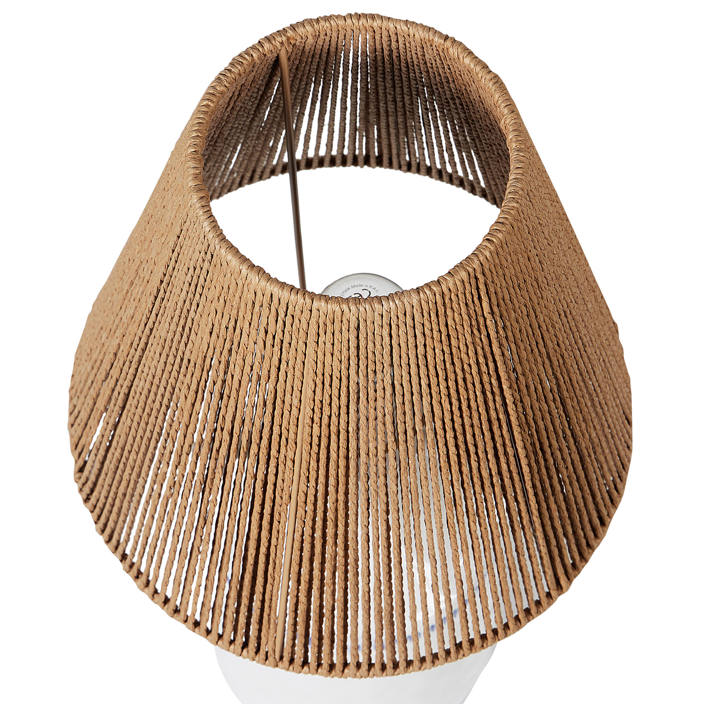 Table Lamp White Ceramic Natural Wicker Shade