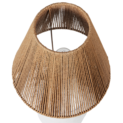 Table Lamp White Ceramic Natural Wicker Shade