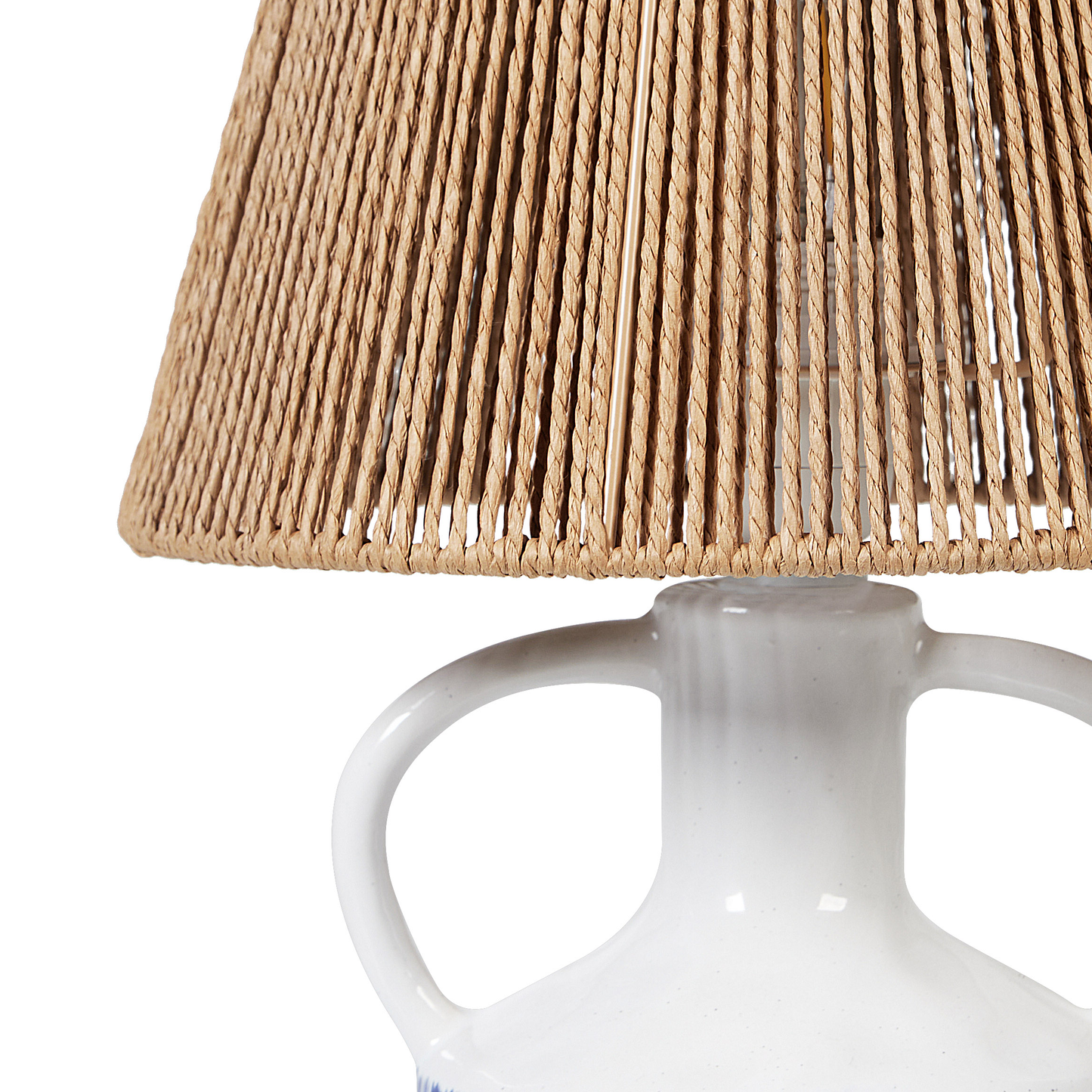 Table Lamp White Ceramic Natural Wicker Shade
