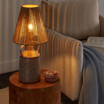Taupe Ceramic Table Lamp 24 x 24 x 51cm Wicker Cone Shade