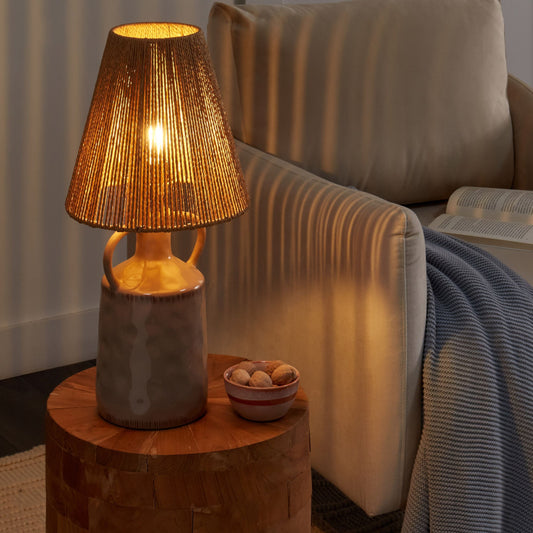 Taupe Ceramic Table Lamp 24 x 24 x 51cm Wicker Cone Shade