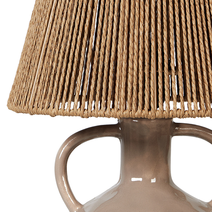 Taupe Ceramic Table Lamp 24 x 24 x 51cm Wicker Cone Shade