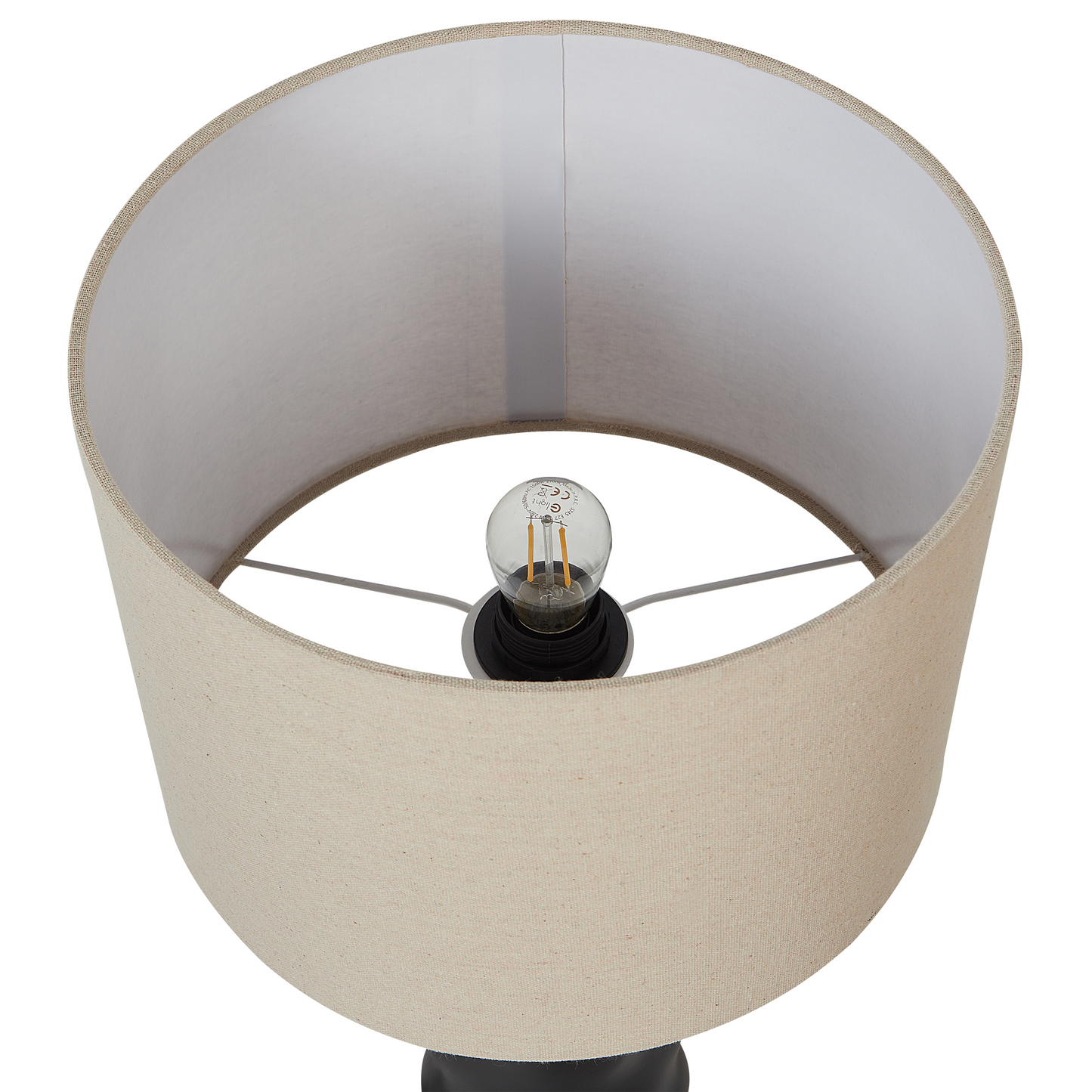 Table Lamp Black Ceramic With Beige Cone Shade 51cm
