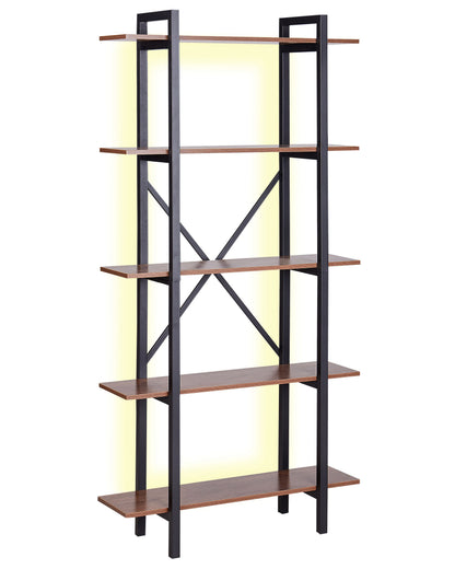Dark Brown Black Bookcase 5-Tier Open Back Industrial LED