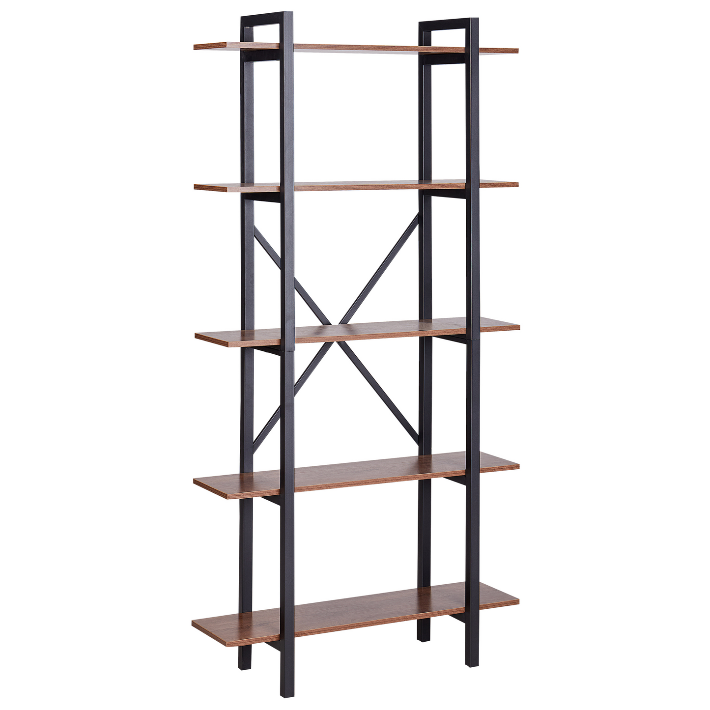 Dark Brown Black Bookcase 5-Tier Open Back Industrial LED