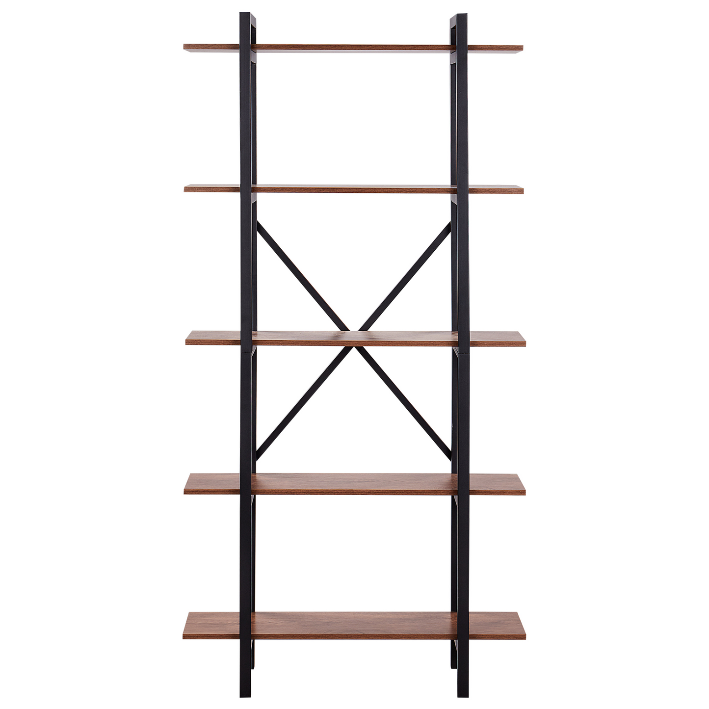 Dark Brown Black Bookcase 5-Tier Open Back Industrial LED